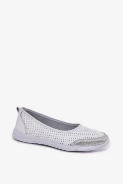 Discount Evento Skórzane Damskie Ażurowe Baleriny Białe Lucy