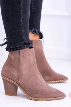 Botki Wiosenne|Botki Na Słupku>Boto Skórzane Damskie Botki Beżowe Sonoma