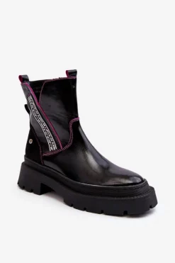 Hot Maciejka Skórzane Damskie Botki 06236-15 Czarne