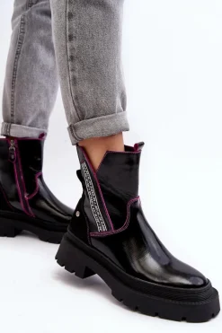 Hot Maciejka Skórzane Damskie Botki 06236-15 Czarne