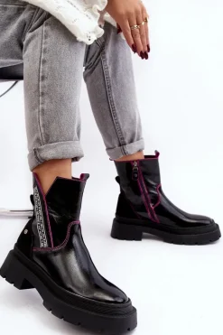 Hot Maciejka Skórzane Damskie Botki 06236-15 Czarne