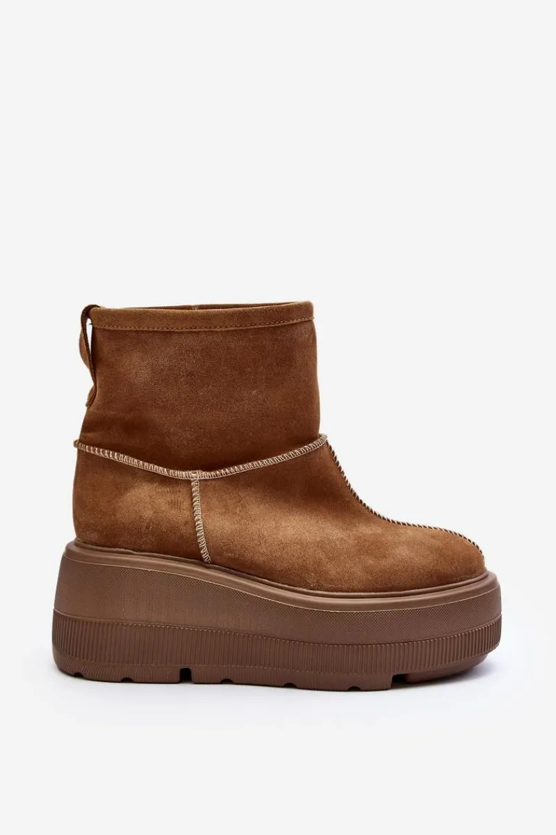 Sale Zazoo Skórzane Damskie Botki Na Masywnej Podeszwie Camel 3424 Brązowy