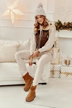 Sale Zazoo Skórzane Damskie Botki Na Masywnej Podeszwie Camel 3424 Brązowy