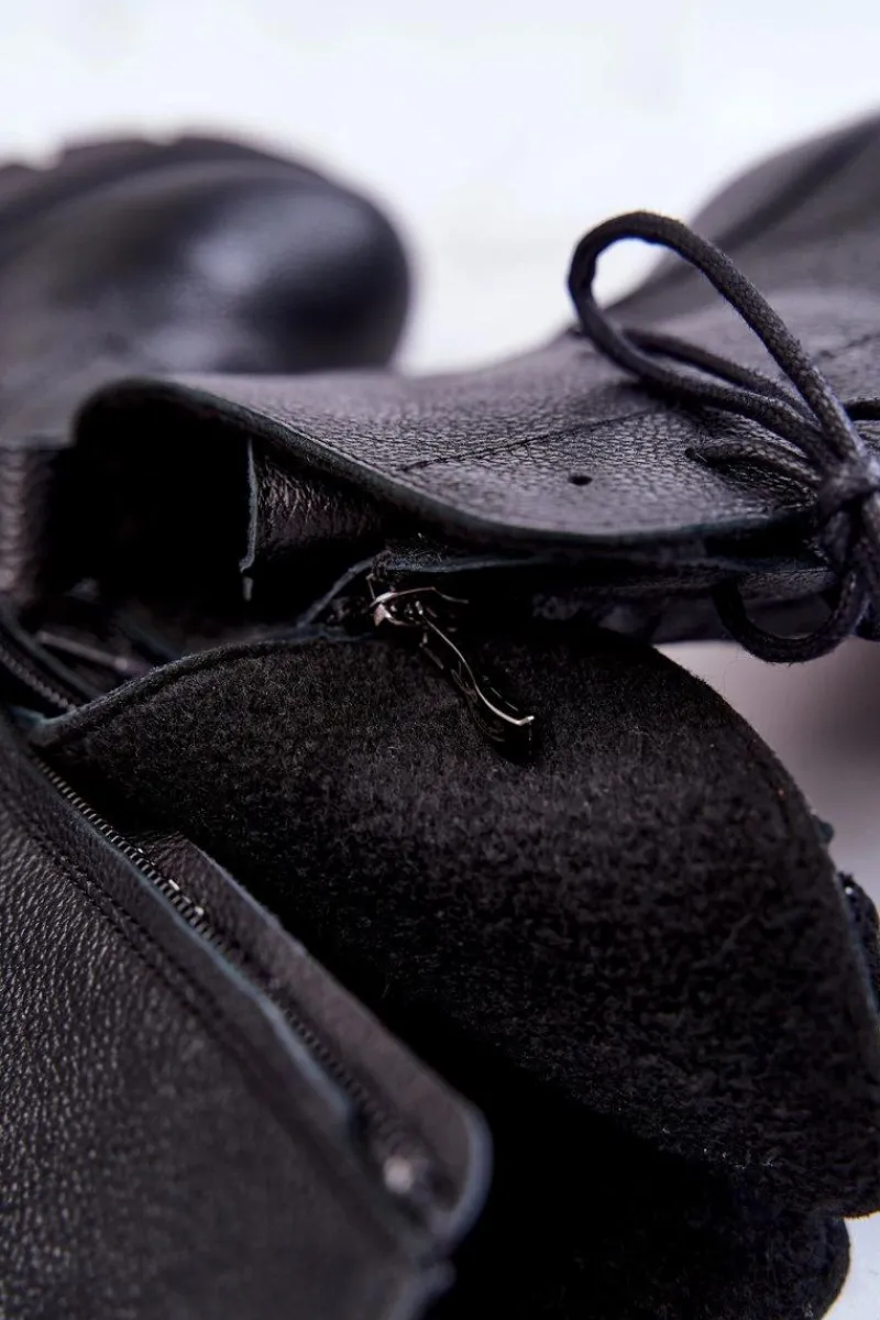 New Boto Skórzane Damskie Botki Na Obcasie Czarne Lemar Rea