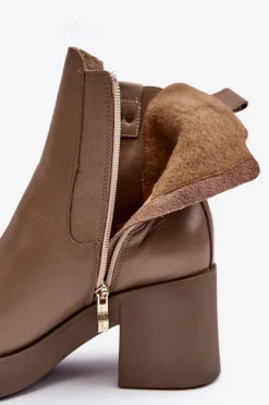 Discount Boto Skórzane Damskie Botki Na Obcasie Lemar Brązowe Kodra