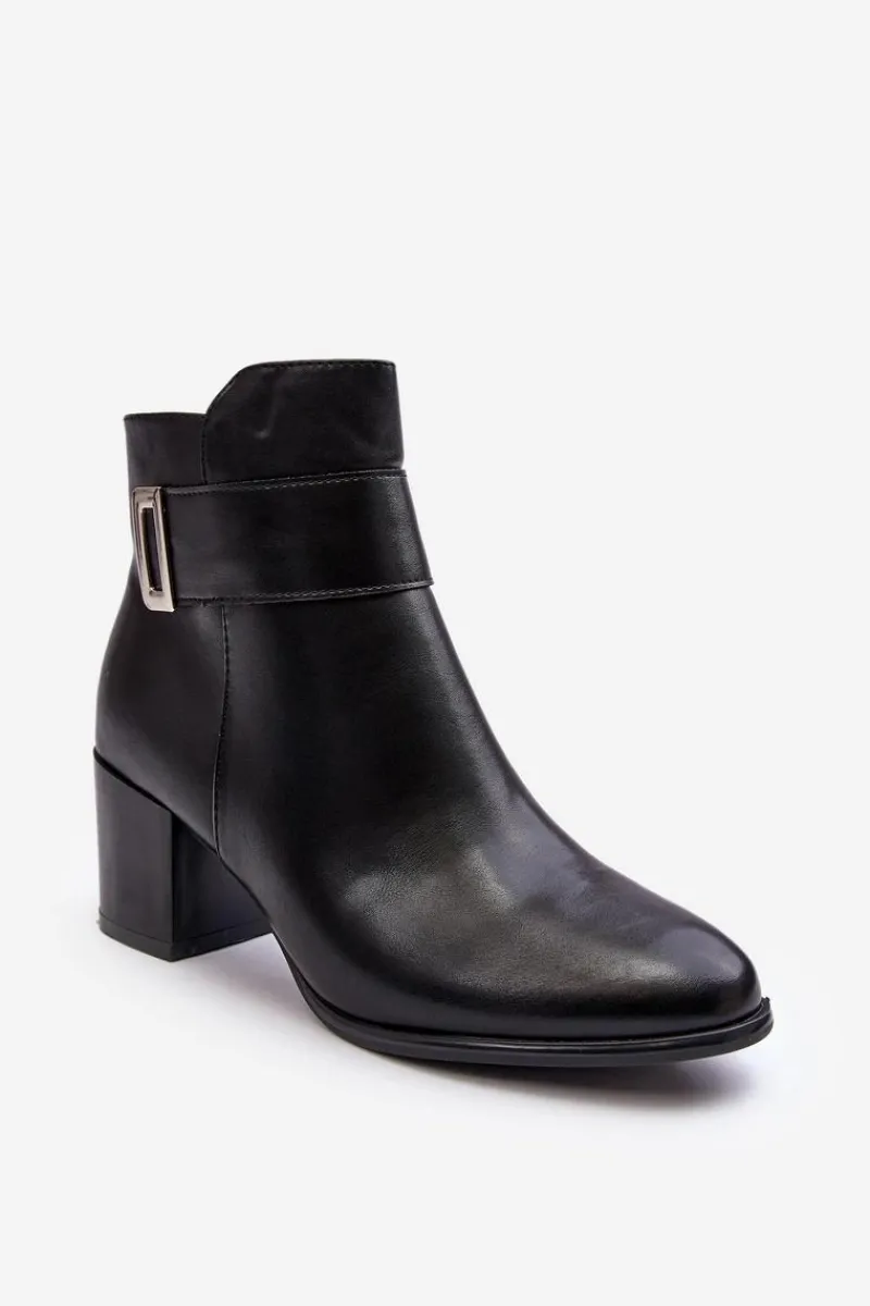 Botki Zimowe Damskie|Botki Na Obcasie>Buty Sergio Leone Skórzane Damskie Botki Na Słupku Czarne Starines