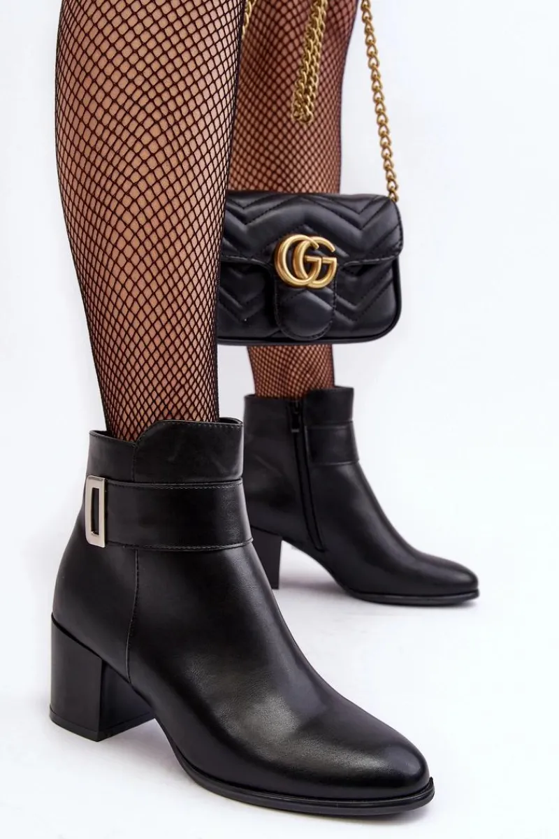 Botki Zimowe Damskie|Botki Na Obcasie>Buty Sergio Leone Skórzane Damskie Botki Na Słupku Czarne Starines