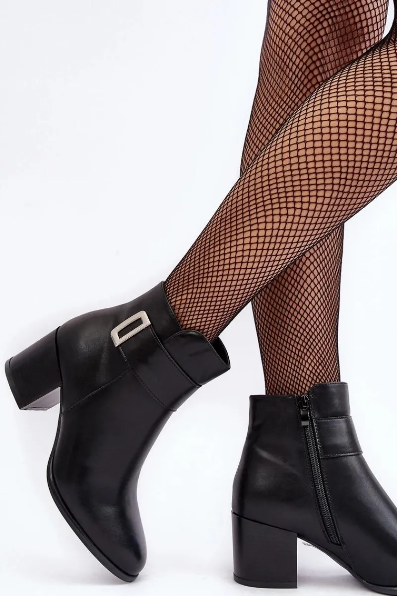 Botki Zimowe Damskie|Botki Na Obcasie>Buty Sergio Leone Skórzane Damskie Botki Na Słupku Czarne Starines