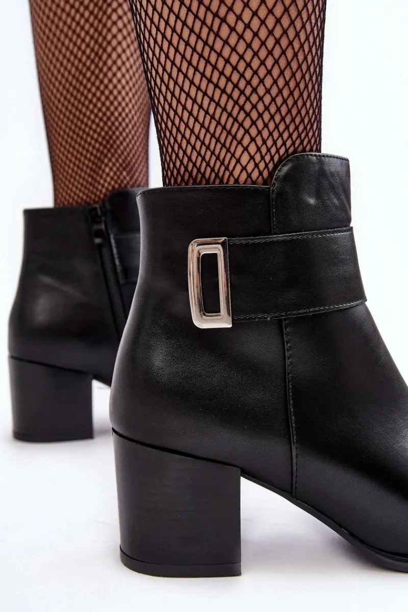 Botki Zimowe Damskie|Botki Na Obcasie>Buty Sergio Leone Skórzane Damskie Botki Na Słupku Czarne Starines