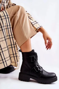 Boto Skórzane Damskie Botki Na Suwak Czarne Gritta