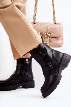 Boto Skórzane Damskie Botki Na Suwak Czarne Gritta