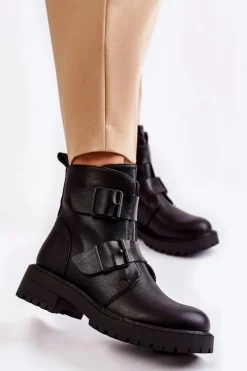 Boto Skórzane Damskie Botki Na Suwak Czarne Gritta