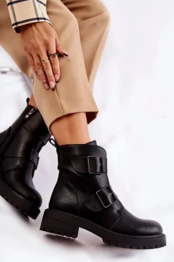 Boto Skórzane Damskie Botki Na Suwak Czarne Gritta