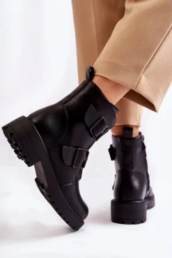 Boto Skórzane Damskie Botki Na Suwak Czarne Gritta