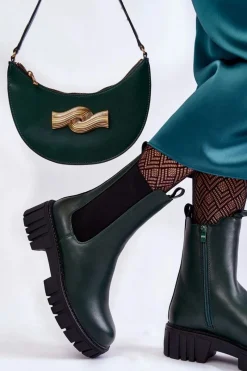 Clearance Buty Sergio Leone Skórzane Damskie Botki Na Platformie Zielone Bente