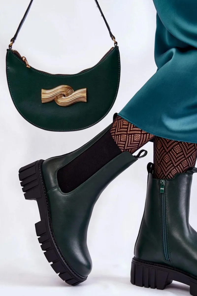 Clearance Buty Sergio Leone Skórzane Damskie Botki Na Platformie Zielone Bente