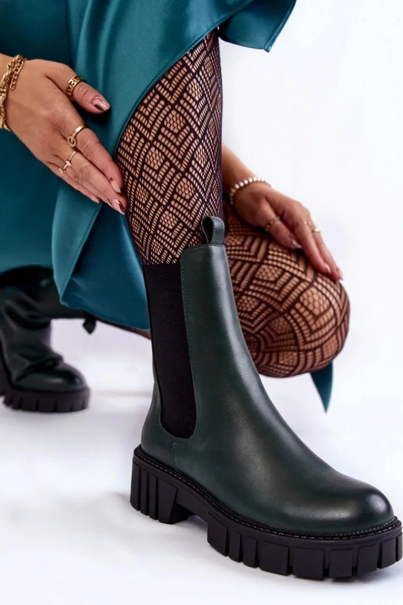 Clearance Buty Sergio Leone Skórzane Damskie Botki Na Platformie Zielone Bente