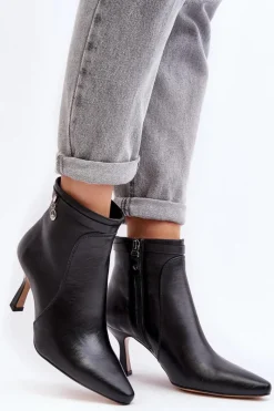 Botki Wiosenne|Botki Maciejka>Maciejka Skórzane Damskie Botki Na Szpilce 06301-01 Czarne