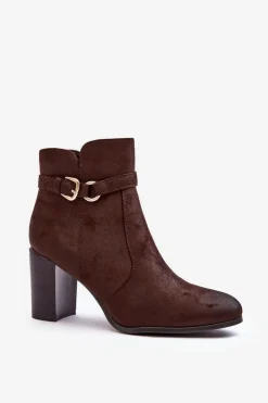 Best Skórzane Damskie Botki Na Słupku Z Klamrą Brązowe Lasima Damskie Botki Zimowe Damskie|Brązowe I Beżowe Botki