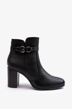 New Buty Sergio Leone Skórzane Damskie Botki Na Słupku Z Klamrą Czarne Lasima