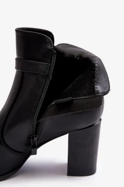 New Buty Sergio Leone Skórzane Damskie Botki Na Słupku Z Klamrą Czarne Lasima