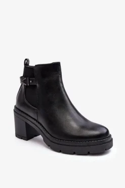 Botki Wiosenne|Botki Na Słupku>Boto Skórzane Damskie Botki Na Masywnym Słupku Czarne Belinda
