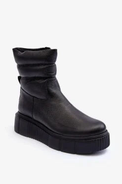 Botki Na Koturnie|Botki Zimowe Damskie>Boto Skórzane Damskie Botki Na Platformie Czarne Lemar Suam