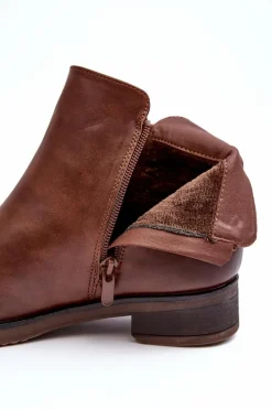 Hot Evento Skórzane Damskie Botki Płaskie Brązowe Vasica