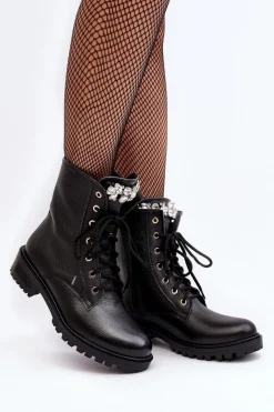 Botki Ocieplane|Botki Skórzane></noscript>Zazoo Skórzane Damskie Botki Workery Z Ozdobą 1757 Czarne