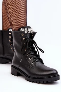 Botki Ocieplane|Botki Skórzane></noscript>Zazoo Skórzane Damskie Botki Workery Z Ozdobą 1757 Czarne