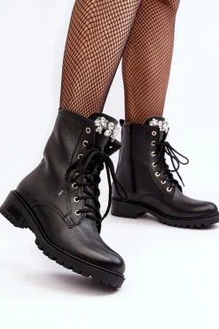 Botki Ocieplane|Botki Skórzane></noscript>Zazoo Skórzane Damskie Botki Workery Z Ozdobą 1757 Czarne