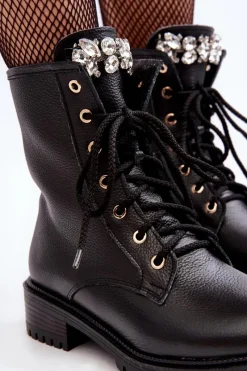 Botki Ocieplane|Botki Skórzane></noscript>Zazoo Skórzane Damskie Botki Workery Z Ozdobą 1757 Czarne