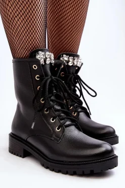 Botki Ocieplane|Botki Skórzane></noscript>Zazoo Skórzane Damskie Botki Workery Z Ozdobą 1757 Czarne