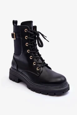 Discount Boto Skórzane Damskie Botki Workery Czarne Chrezy