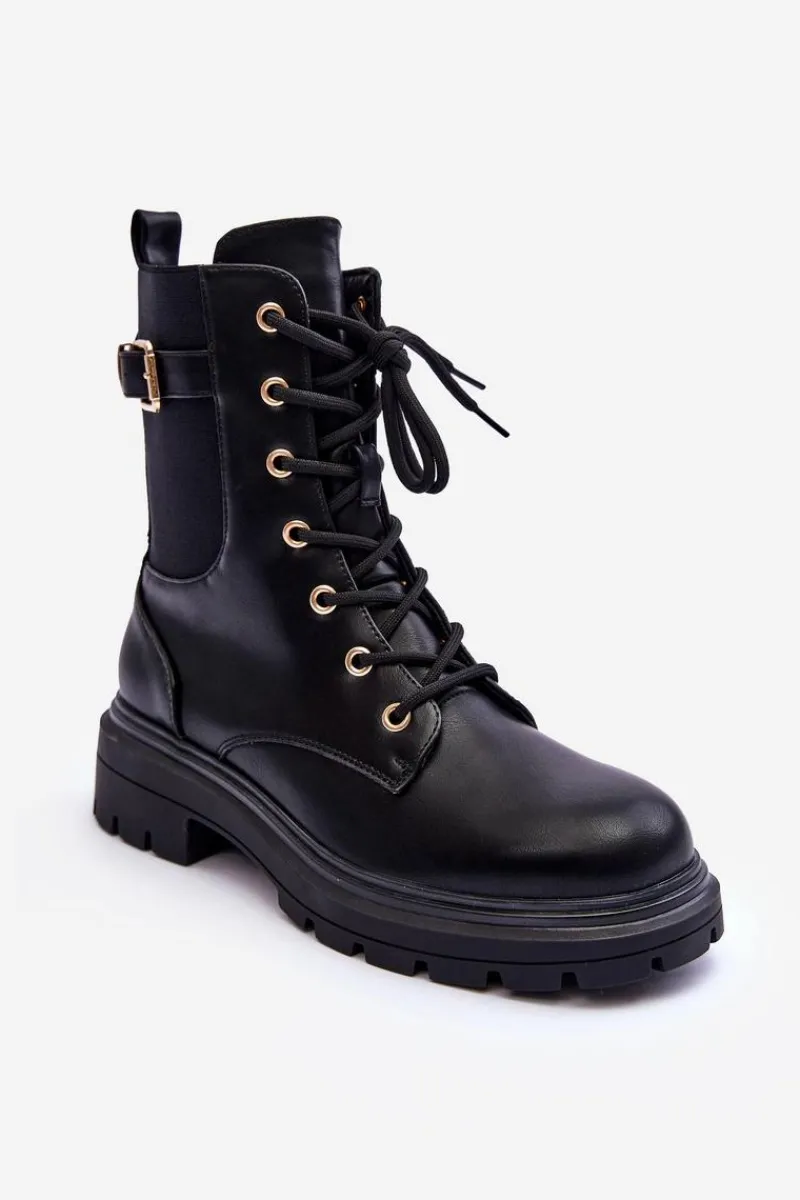 Discount Boto Skórzane Damskie Botki Workery Czarne Chrezy