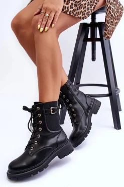 Discount Boto Skórzane Damskie Botki Workery Czarne Chrezy