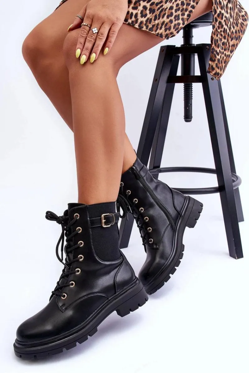 Discount Boto Skórzane Damskie Botki Workery Czarne Chrezy