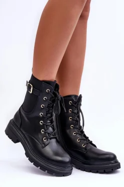 Discount Boto Skórzane Damskie Botki Workery Czarne Chrezy