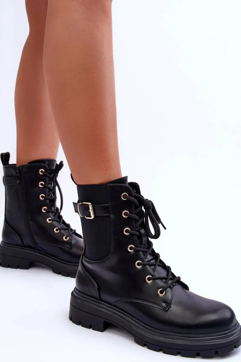 Discount Boto Skórzane Damskie Botki Workery Czarne Chrezy