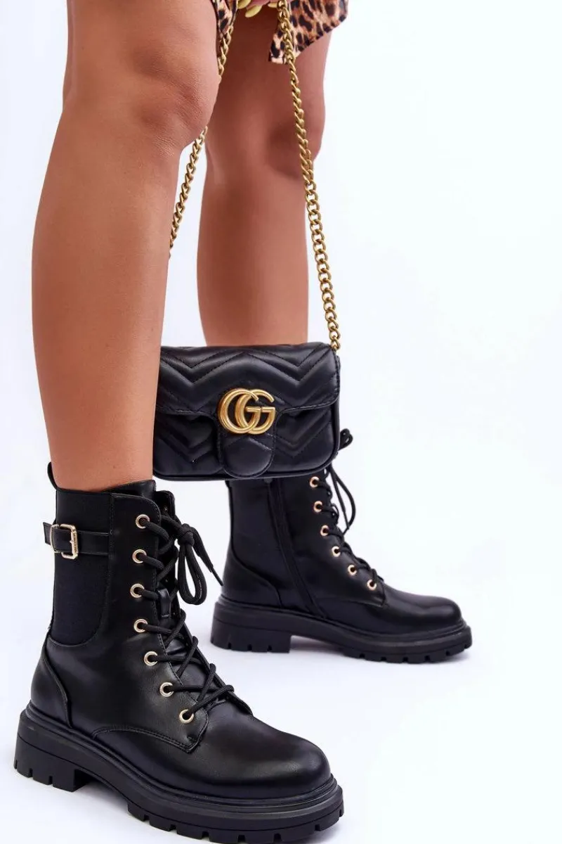 Discount Boto Skórzane Damskie Botki Workery Czarne Chrezy