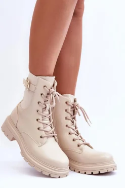 Hot Boto Skórzane Damskie Botki Workery Beżowe Chrezy