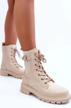 Hot Boto Skórzane Damskie Botki Workery Beżowe Chrezy