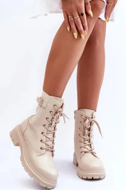 Hot Boto Skórzane Damskie Botki Workery Beżowe Chrezy