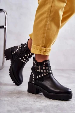 Czarne Botki|Botki Zimowe Damskie><noscript><img width=