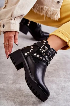 Czarne Botki|Botki Zimowe Damskie><noscript><img width=