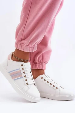 Best Boto Skórzane Damskie Buty Sportowe Biało-Różowe Rilee