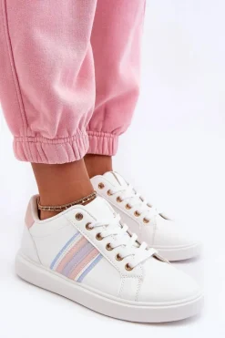 Best Boto Skórzane Damskie Buty Sportowe Biało-Różowe Rilee