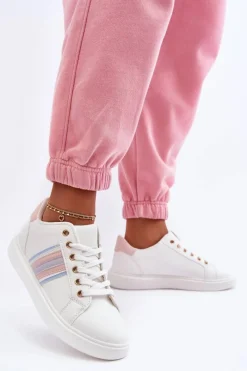 Best Boto Skórzane Damskie Buty Sportowe Biało-Różowe Rilee