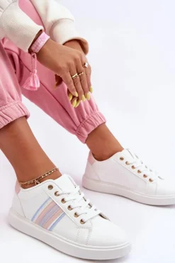 Best Boto Skórzane Damskie Buty Sportowe Biało-Różowe Rilee