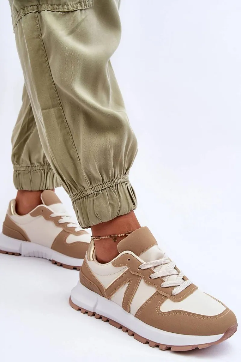 Sale Boto Skórzane Damskie Buty Sportowe Brązowo-Beżowe Kabama